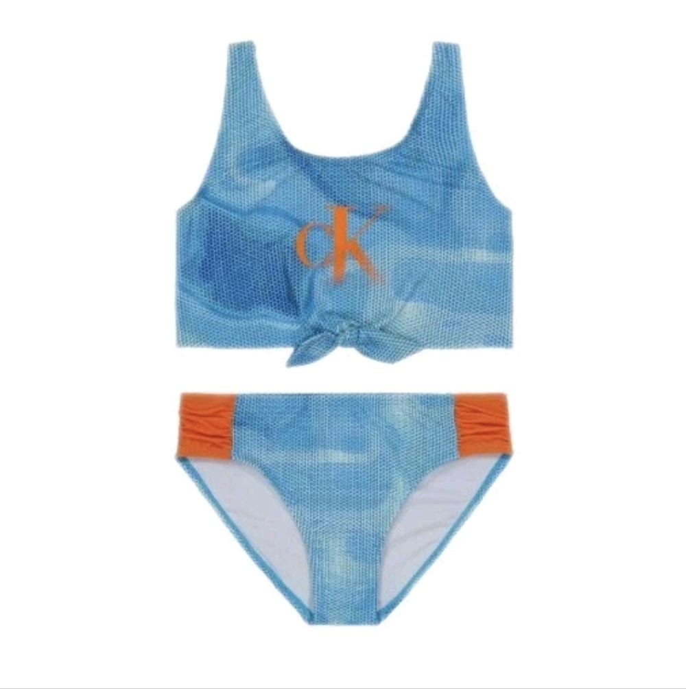 Calvin Klein Girls Bikini Set Medium Bonnie Blue Orange NWT